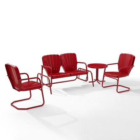 CROSLEY FURNITURE Ridgeland Outdoor Metal Conversation Set, Bright Red Gloss - 4 Piece KO10022RE